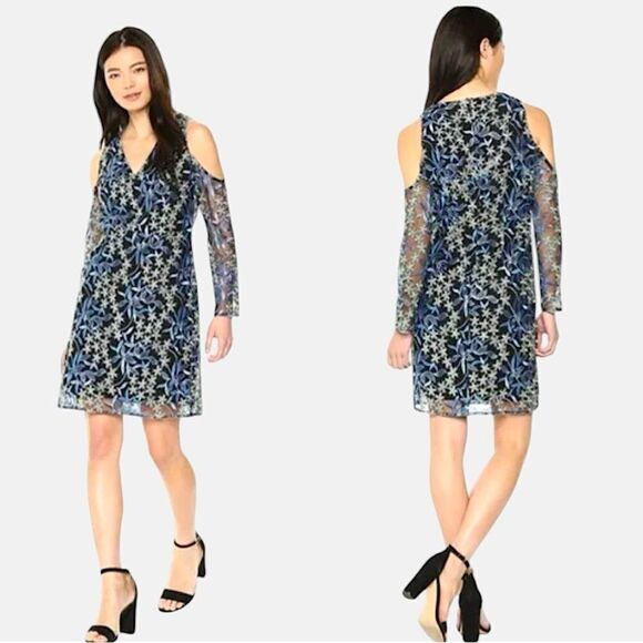 Sz 2 Sam Edelman Cold Shoulder Embroidered Mesh Dress $158 MSRP NWT - Picture 1 of 12